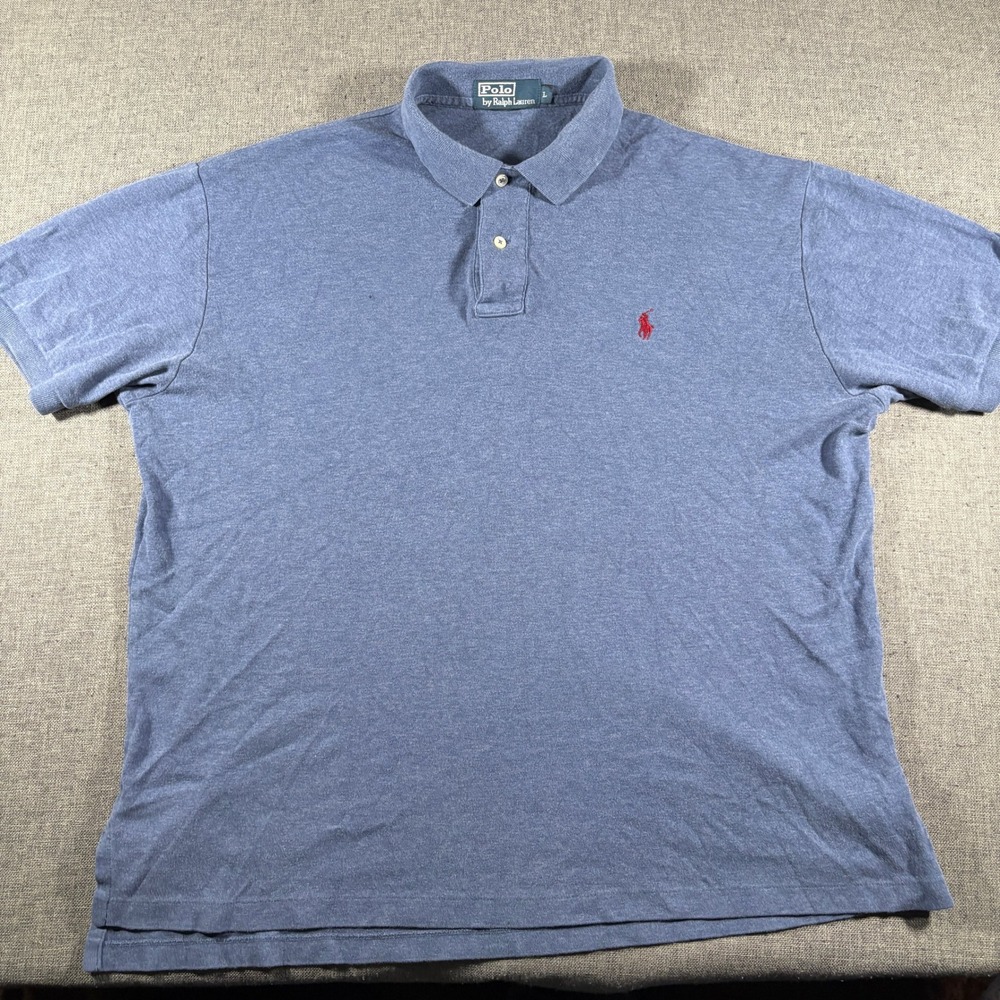 Polo Ralph Lauren Polo Shirt Mens L Blue Short Sleeve Red Pony Logo Heathered